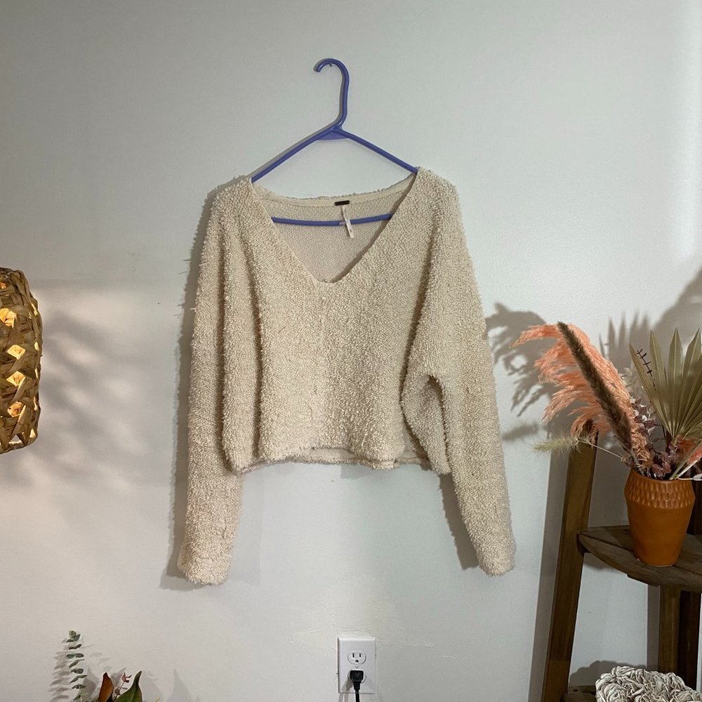 Free People Cream Nubby crop sweater
